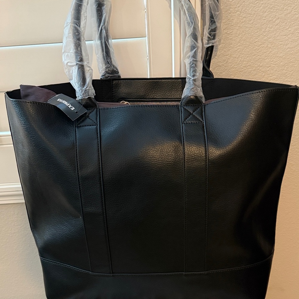 Express NWT Black Large Leather Like Tote Bag